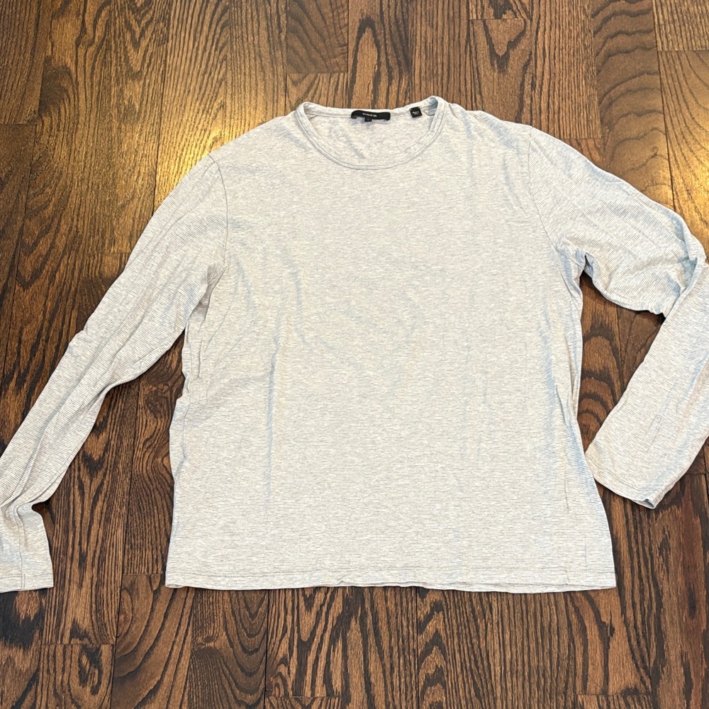 Vince Men’s Heather Gray Light Stripe Long Sleeve Crew Neck Top Size Small